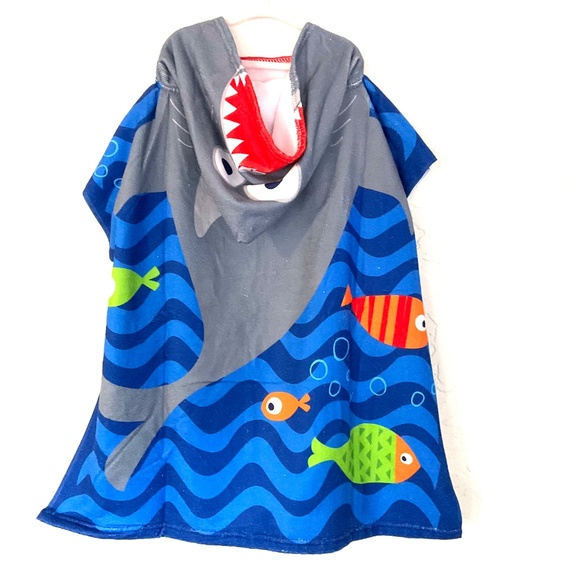 BON VOYAGE Shark Themed Swim Cover-up Snap Sides Hoodie Sz OS - Picture 2 of 2